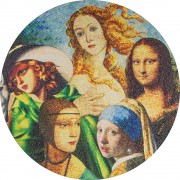 Palau 5 oz Five Ladies - Mona Lisa Birth Venus Girl Pearl Lady Ermine Girl Green - Great Micromosaic Passion $20 Silver Coin 2022